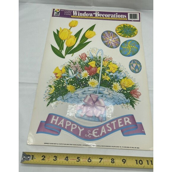 Vintage Lot of 4 Easter Egg Flower Basket Window Clings Vinyl Decoration - Picture 10 of 12